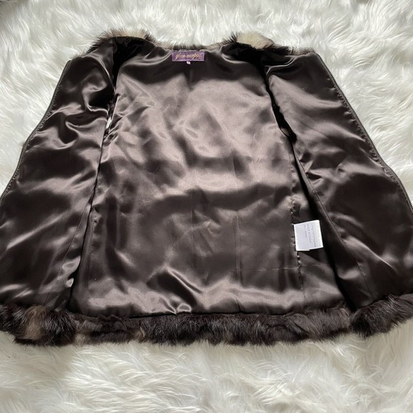 GLAMOURPUSS NYC Rabbit Fur Vest LARGE Brown Beige Full Zip with Pockets Lined - Picture 5 of 12